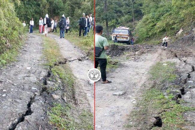 मादेन-बुढिमोरङ सडक धसिँदा आवागमन जोखिमपूर्ण